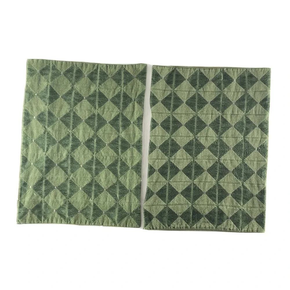 Crate & Barrel Set Of 4 Rectangle Cotton Placemats‎ Green Silver Diamond Pattern
